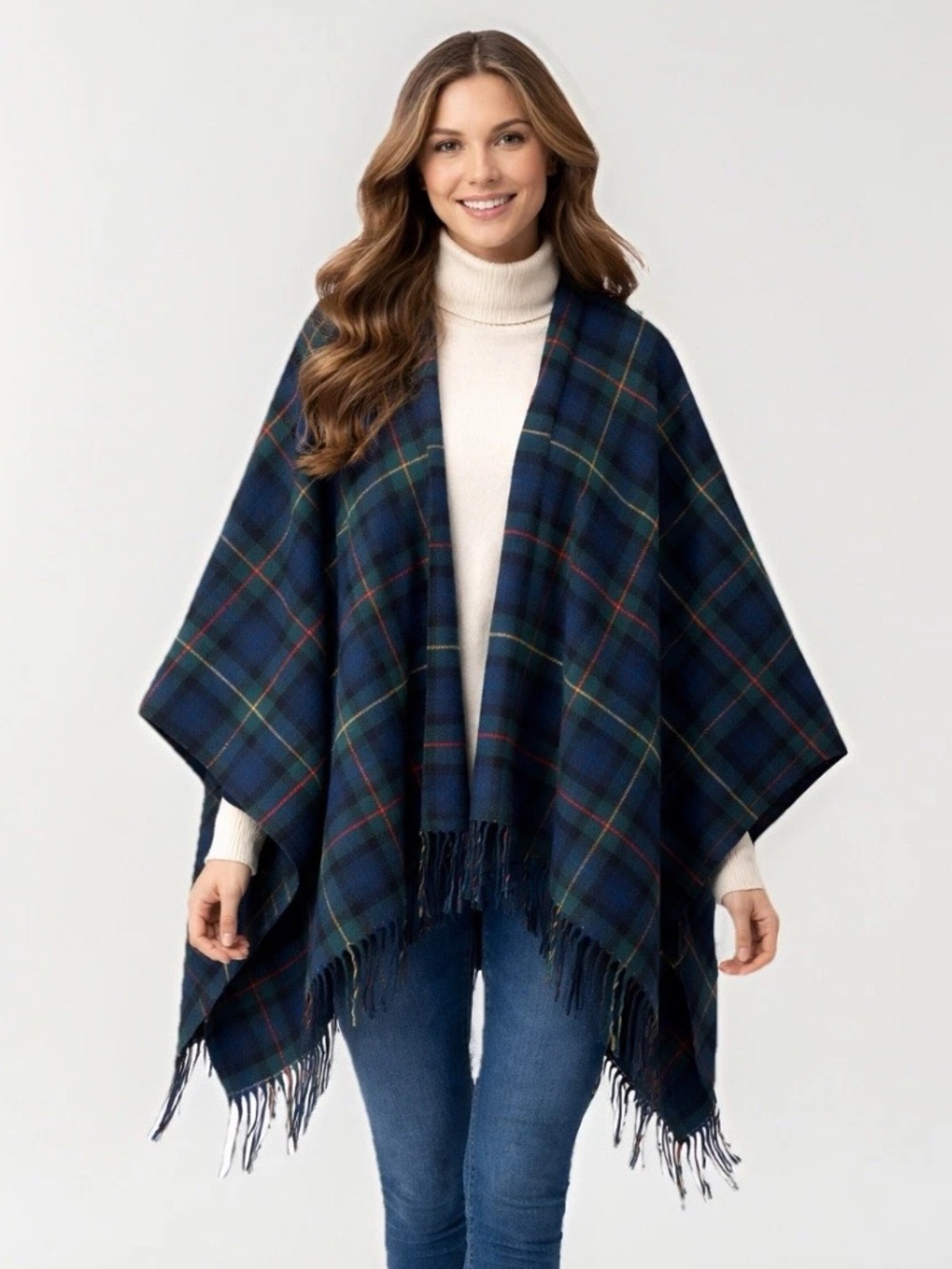Vintage PENDLETON 100% Wool Macleod‎ of Harris Tartan Cape Poncho Wrap Fringe